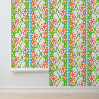 Korallen- und Limette-Maximalist-Floral-Schellenst Tapete