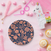 Korallen- und Marineblätterplatte Pappteller (Party)