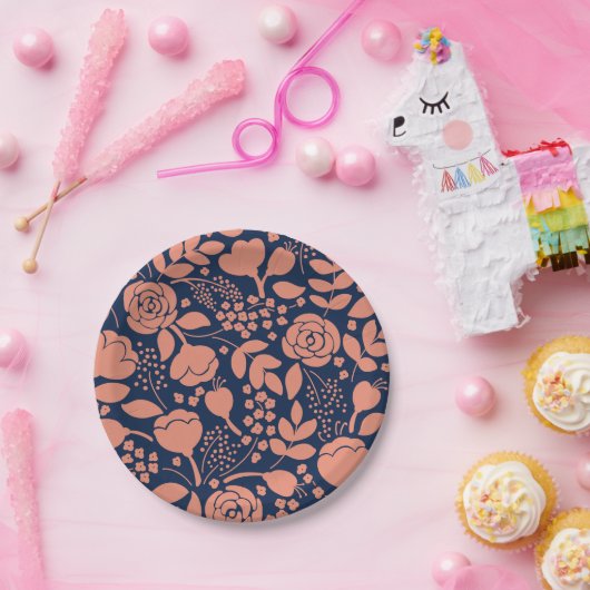 Korallen- und Marineblätterplatte Pappteller (Party)