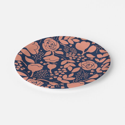 Korallen- und Marineblätterplatte Pappteller (Schrägansicht)