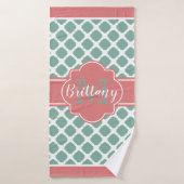 Korallen- und Minzquatrefolien-Monogramm-Badetuch Badehandtuch (Badehandtuch)