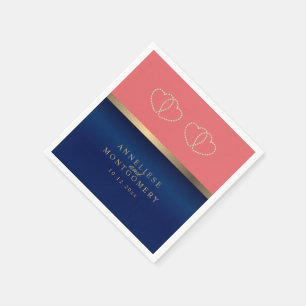 Korallen und Navy Blau mit Gold Hearts Serviette
