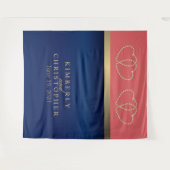 Korallen- und Navy-Blau mit Gold Hearts Wandteppich (Vorderseite (Horizontal))