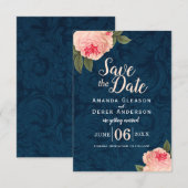 Korallen- und Navy-Blue-Shabby Chic Save the Date (Vorne/Hinten)