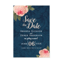 Korallen- und Navy-Blue-Shabby Chic Save the Date