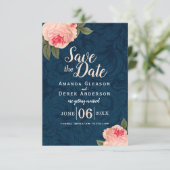 Korallen- und Navy-Blue-Shabby Chic Save the Date (Stehend Vorderseite)