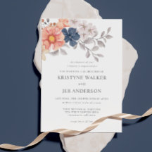 Korallen- und Navy-Blume | Elegant Botanical