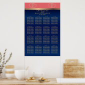 Korallen- und Navy-Gold-Herzen - 16 Seating-Chart Poster (Küche)