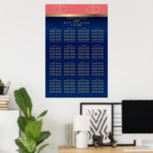 Korallen- und Navy-Gold-Herzen - 16 Seating-Chart Poster (Heimbüro)