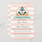 Korallen- und Navy-Hochzeit Einladung (Vorne/Hinten)