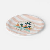 Korallen- und Navy-Nautical-Anchor-Polterabend Pappteller (Schrägansicht)