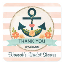 Korallen und Navy Nautical Floral Anchor Vielen Da