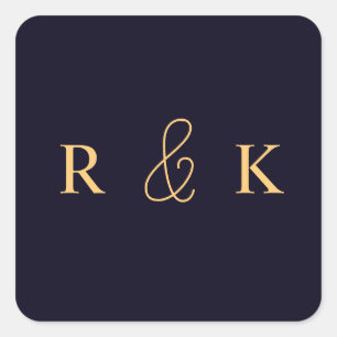 Korallen und Pfirsich personalisiert mit Monogramm Quadratischer Aufkleber