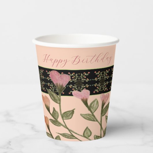 Korallen und rosa Blütenblätter Pappbecher (Vorderseite)