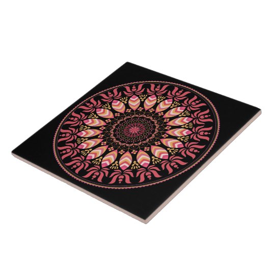Korallen und Rosa Feather Mandala Keramik Tile Fliese (Seite)