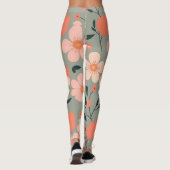Korallen und rosa Flora auf Grün Leggings (Rückseite)