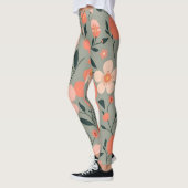 Korallen und rosa Flora auf Grün Leggings (Links)