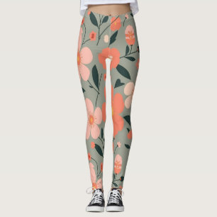 Korallen und rosa Flora auf Grün Leggings
