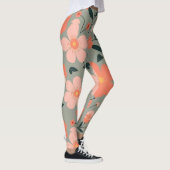 Korallen und rosa Flora auf Grün Leggings (Rechts)