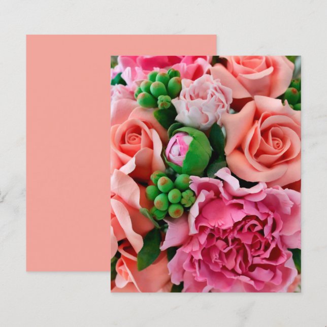 Korallen- und rosafarbene Tee-Rose Blume Flachpapi (Vorne/Hinten)