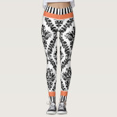 Korallen und Schwarz-weiße Damaskusmuster und Stre Leggings (Vorderseite)