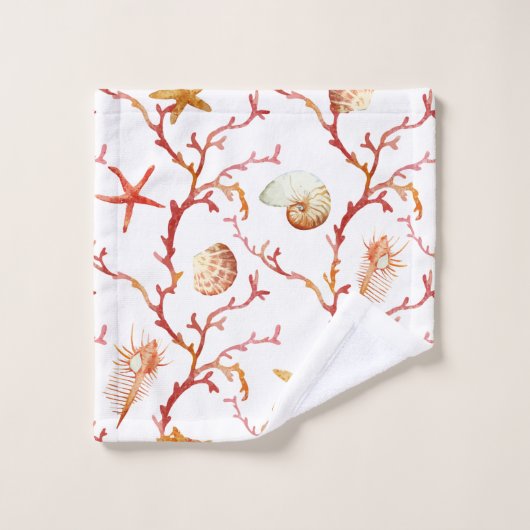 Korallen-und Seashell-Badezimmer-Tuch-Set Badhandtuch Set (Waschlappen)
