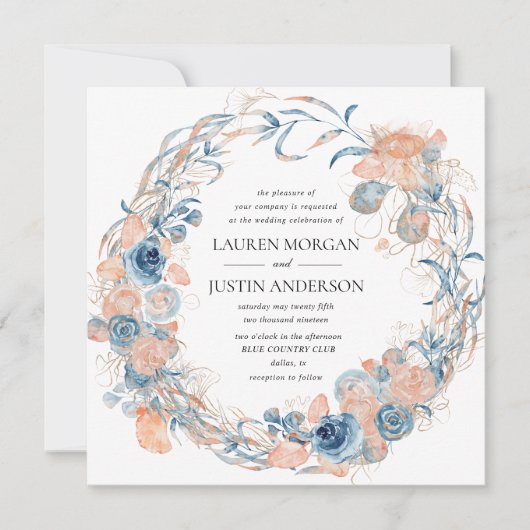 Korallen- und Seestrand Sommerblühende Hochzeit Einladung (Vorderseite)