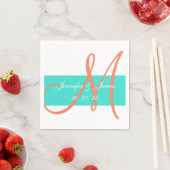 Korallen und Türkis Modernes Hochzeitspapier Napki Serviette (Beispiel)