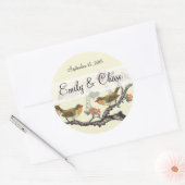 Korallen und Vintage Grauvögel Hochzeitsticker Runder Aufkleber (Umschlag)