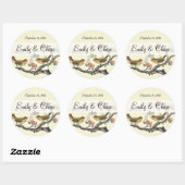 Korallen und Vintage Grauvögel Hochzeitsticker Runder Aufkleber (Blatt)