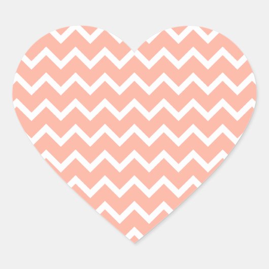 Korallen und Weiß Zig Zag Muster. Herz-Aufkleber (Vorderseite)