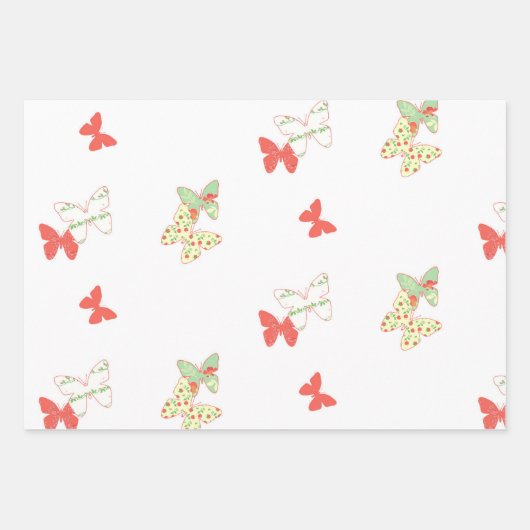 Korallen und Weiße Blume, Streifen und Schmetterli Geschenkpapier Set (Vorderseite 3)