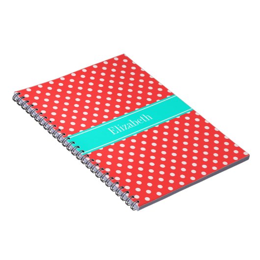 Korallen und weiße Polka Dots Brt Aqua Name Monogr Notizblock (Rechte Seite)