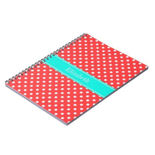 Korallen und weiße Polka Dots Brt Aqua Name Monogr Notizblock (Linke Seite)