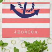 Korallen und weiße Streifen blaue Wasserankerin Handtuch (Gefaltet)