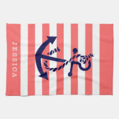 Korallen und weiße Streifen blaue Wasserankerin Handtuch (Horizontal)