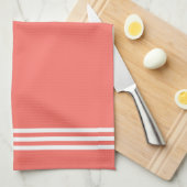 Korallen und Weiße Streifen und Monogramm Geschirrtuch (Viertel Falte)