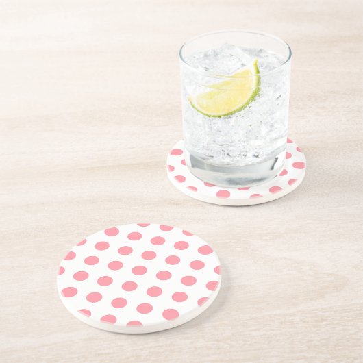 Korallen- und Weißpolka-Punkte Sandstein Untersetzer (Seite)