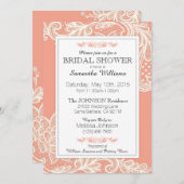 Korallen- und Weißspitzen-Brautparty Einladung (Vorne/Hinten)