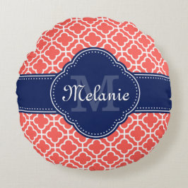 Korallen und Welches marokkanische Pattern Marine  Rundes Kissen