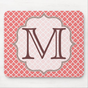 Korallen-Vierblattgitter-Monogramm-Anfangsmauspad Mousepad