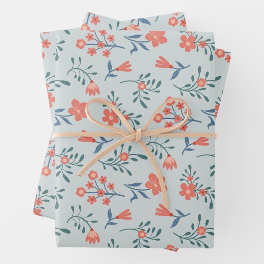 Korallen-Wiesen-Blumenmuster Geschenkpapier Set (Beispiel)