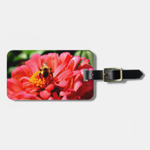 Korallen-Zinnia mit Hummel Gepäckanhänger