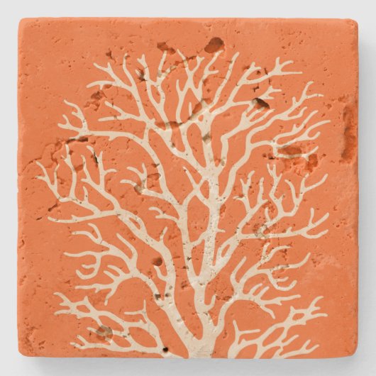 Korallenbaum in der Creme auf Kürbis-Orange Steinuntersetzer (Vorderseite)