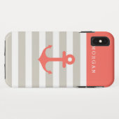 Korallenbeige Streifen - Niedliches Ankermongramm Case-Mate iPhone Hülle (Rückseite (Horizontal))
