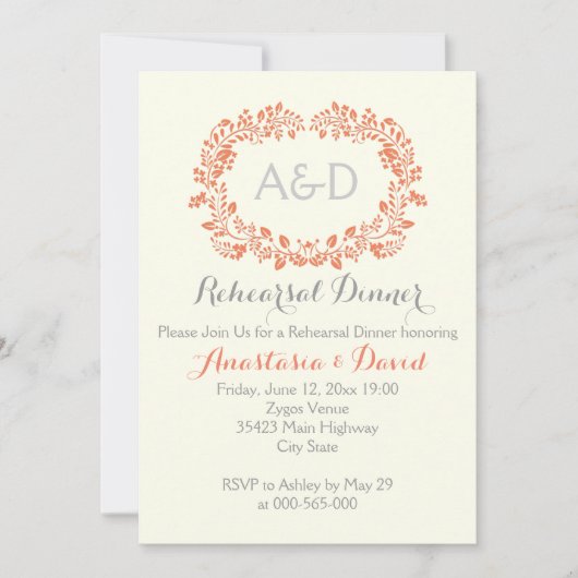 Korallenblättersteine Hochzeitsessen Probe Einladung (Vorderseite)