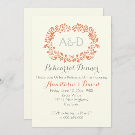 Korallenblättersteine Hochzeitsessen Probe Einladung (Vorne/Hinten)