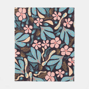 Korallenblaue Blumen-Dunkel-Druck Fleecedecke