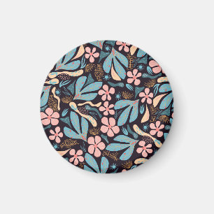 Korallenblaue Blumen-Dunkel-Druck Magnet