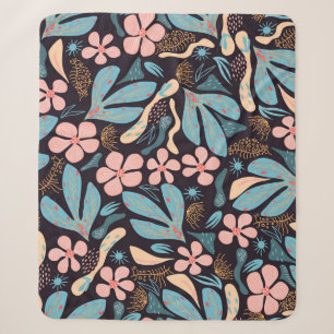 Korallenblaue Blumen-Dunkel-Druck Sherpadecke
